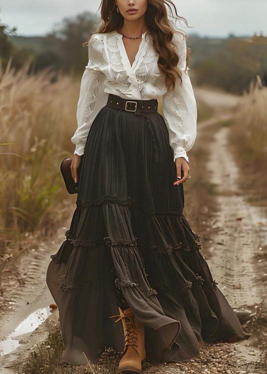 Italian Colorblock V Neck Ruffled Patchwork Cotton Long Dress Spring