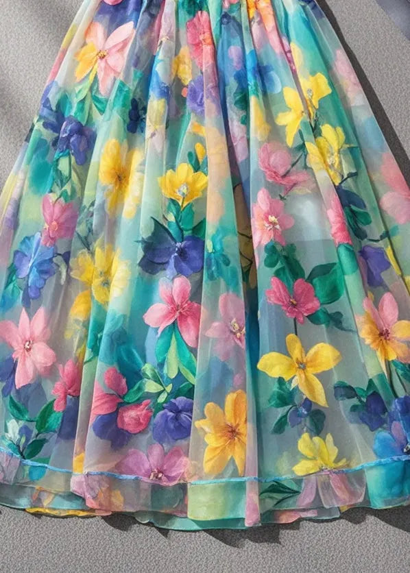 Multicolor Print High Waist Tulle Skirts Summer