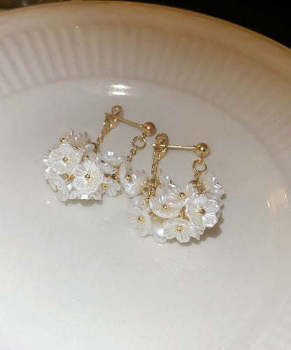 White Sterling Silver Alloy Tassel Hoop Earrings