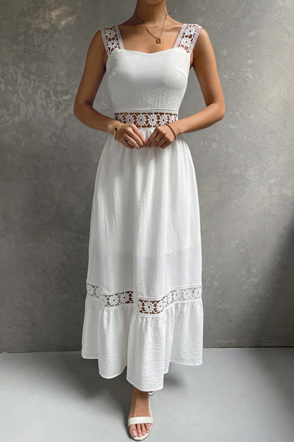 Jacquard Hollow Out Tiered Midi Dress