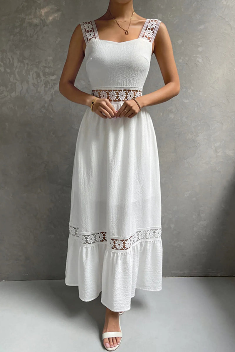 Jacquard Hollow Out Tiered Midi Dress