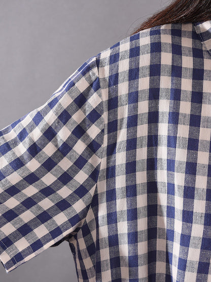 Summer Plaid Strap Linen Cotton Dress