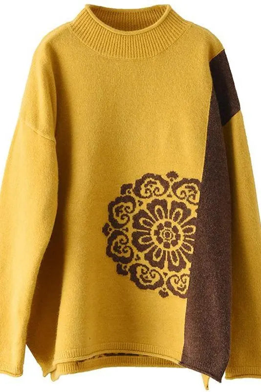 Winter Retro Flower Knitted Sweater Jumper