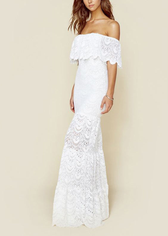 Style White Cold Shoulder Lace Dresses Summer