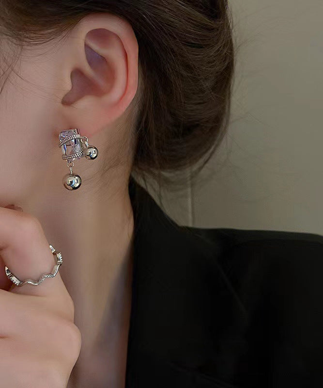 Grey Alloy Zircon Crystal Gem Stone Drop Earrings
