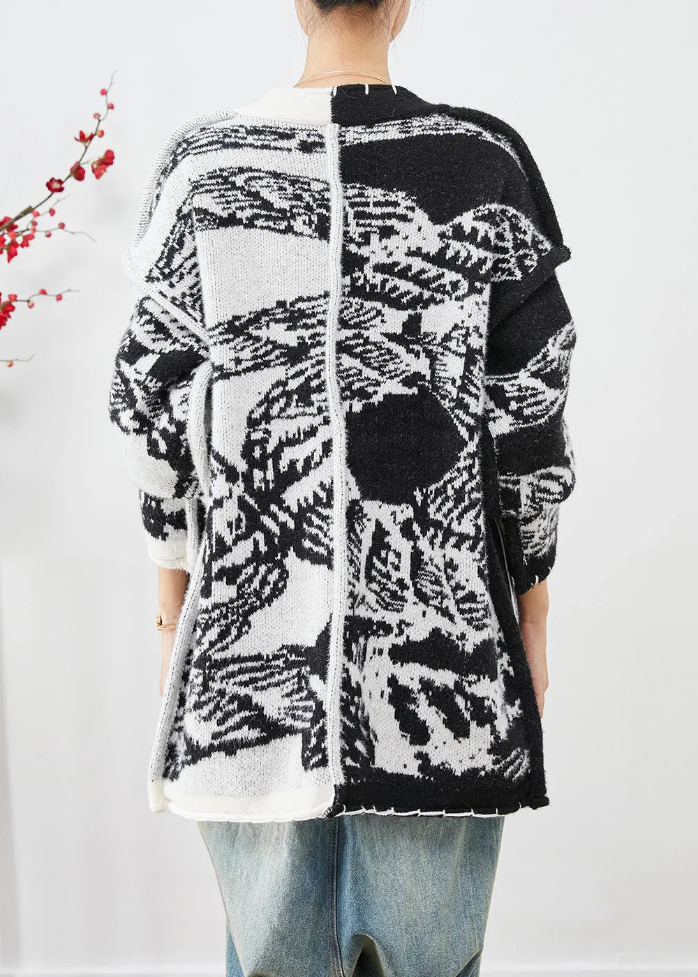 Black Asymmetrical Tie Dye Knit Cardigans Fall