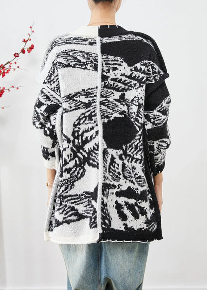 Black Asymmetrical Tie Dye Knit Cardigans Fall