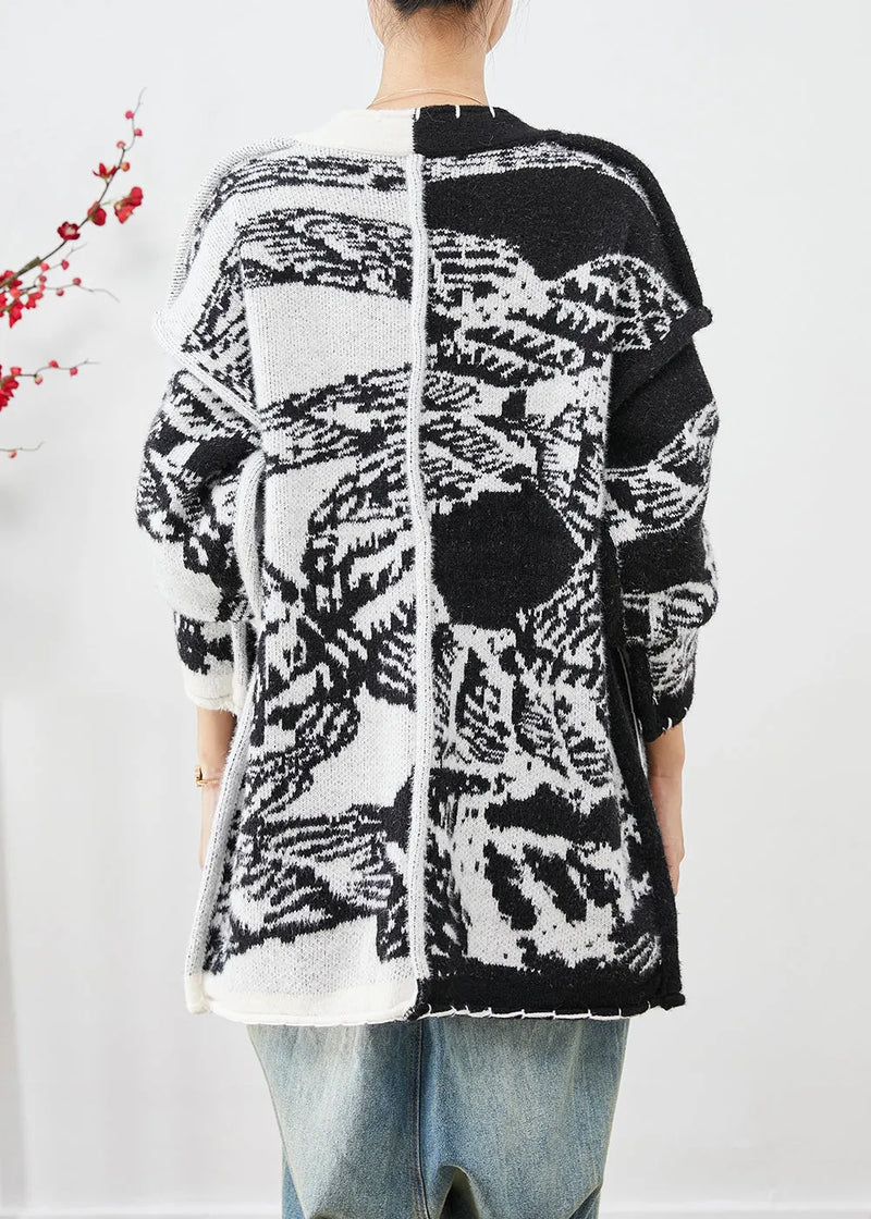 Black Asymmetrical Tie Dye Knit Cardigans Fall