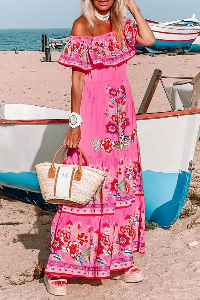 Frenulum Off the Shoulder Printed Dresses