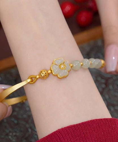 Retro Light Green Sterling Silver Overgild Jade Charm Bracelet