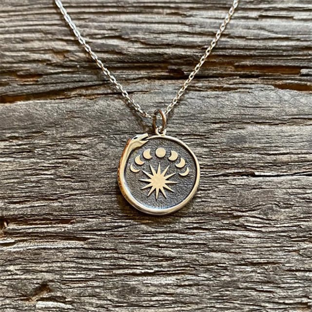 Sun Moon Phase Ouroboros Necklace