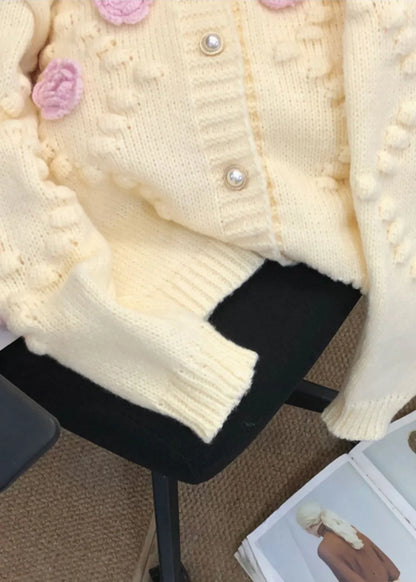 Beige Patchwork Knit Cardigans O Neck Button Fall