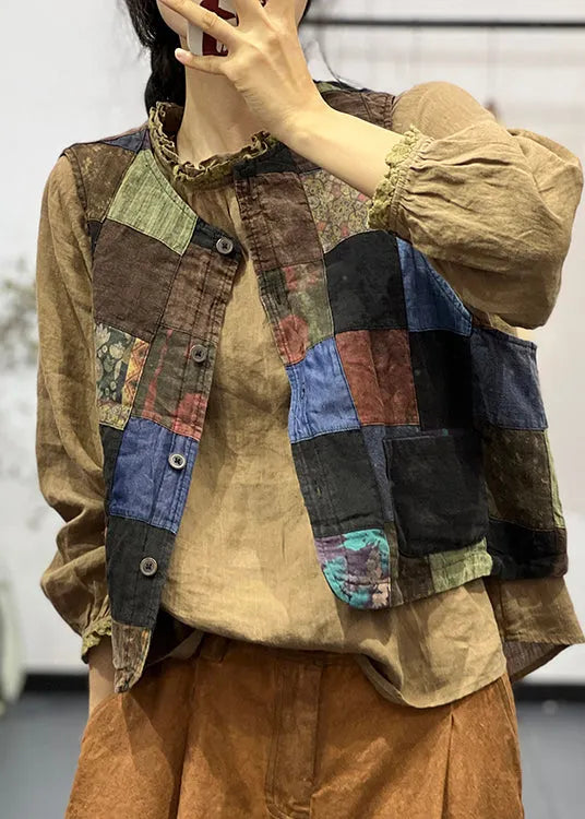 Autumn New Style Irregular Splicing Printed Vest