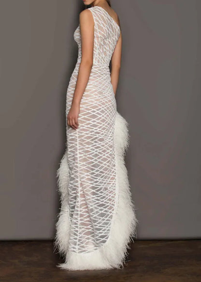 White One-shoulder Asymmetrical Patchwork Tulle Party Dresses Summer