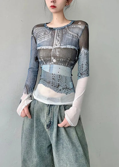 Original O-neck Print Slim Fit Tulle T Shirts Fall