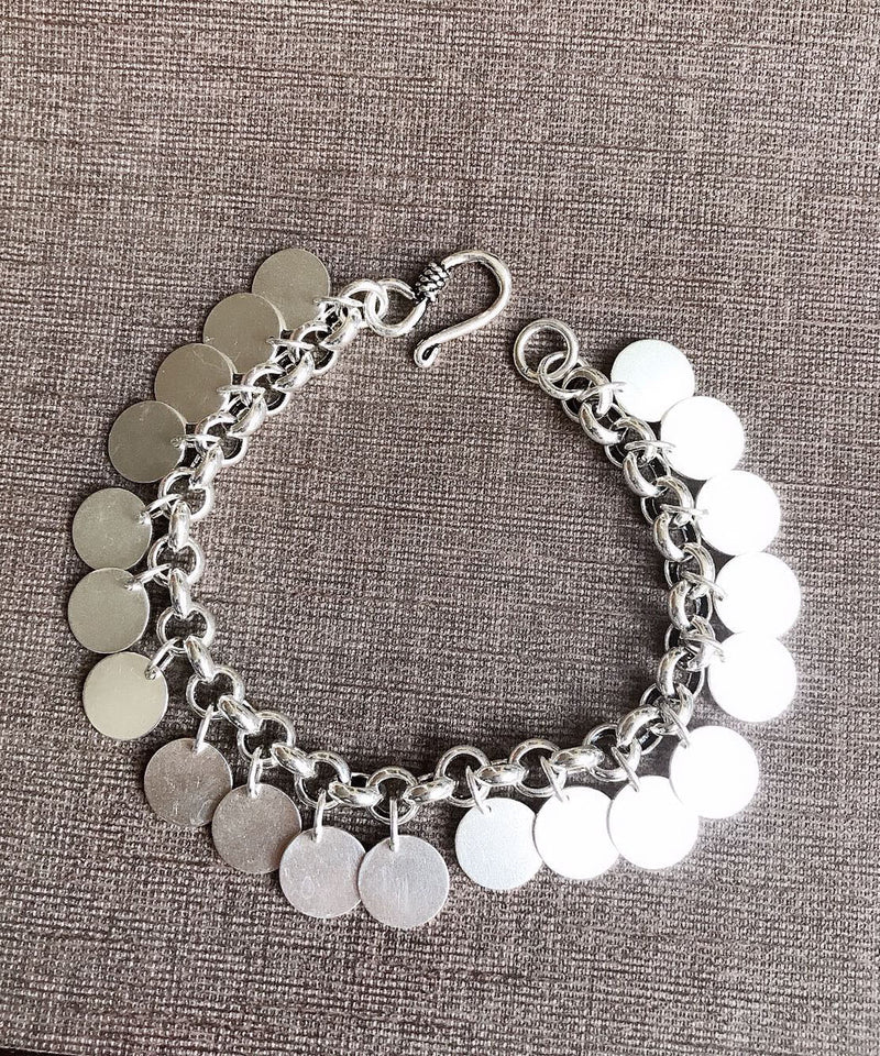 Silk Sterling Silver Sequins Tassel Chain Bracelet
