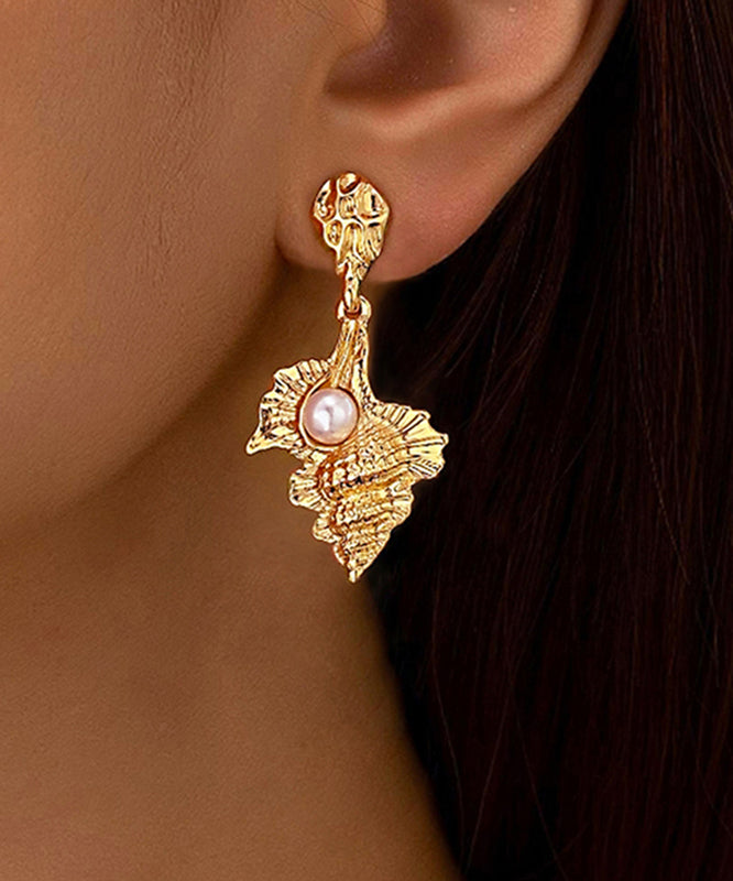Gold Sterling Silver Overgild Alloy Pearl Drop Earrings