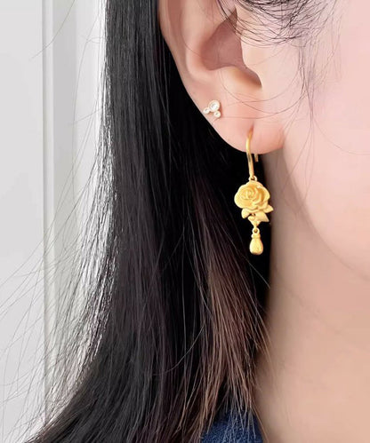 Retro Gold Ancient Gold Rose Drop Earrings