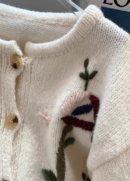 Stylish Beige Embroidered Knit Cardigans Spring