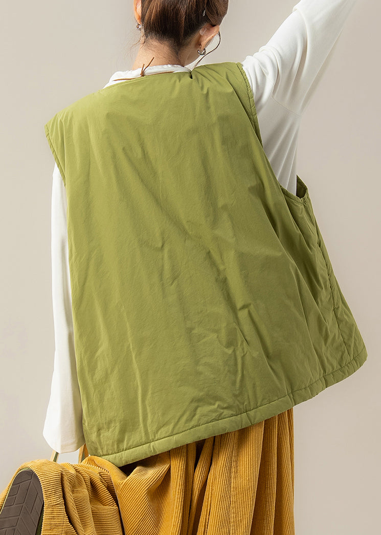 Green O-neck Fine Cotton Filled Waistcoat and White Top Two Pieces Set Sleeveless