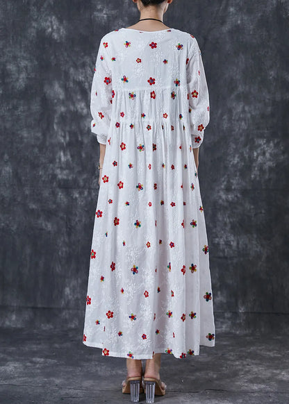 French White Embroidered Cotton Maxi Dress Spring