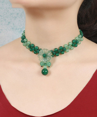 Green Jade Agate Coloured Glaze Pendant Necklace