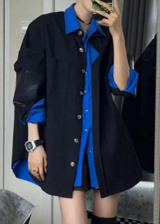 New Butto Black Coats and Blue Shirt Two Piece Set Spring