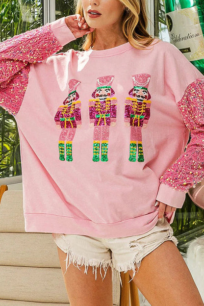 Christmas Casual Loose Crew Neck Sequin Sleeve Sweatshirt