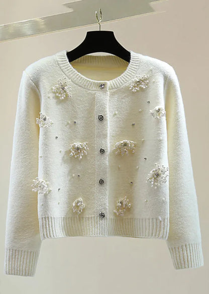 Original Design Apricot Nail Bead Thick Cotton Knit Sweaters Winter