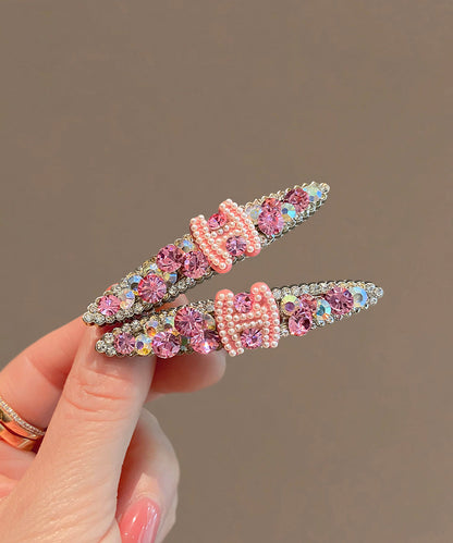 Pink Metal Zircon Pearl Graphic Hairpin