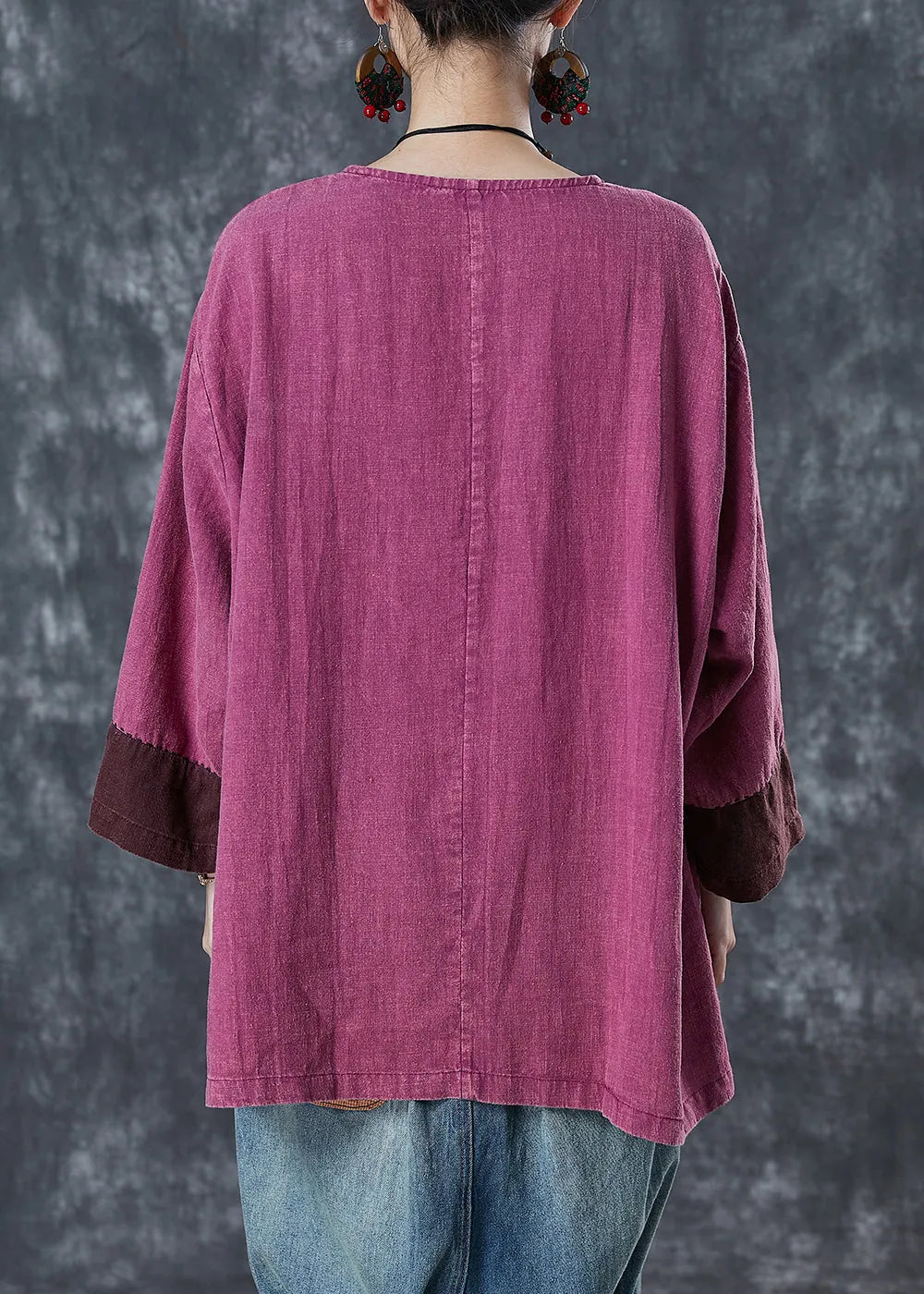 Rose Oversized Patchwork Linen Blouses Spring