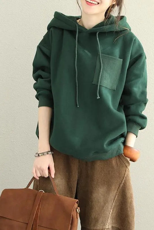 Loose Hoodie Brushed Cotton Fleece Warm Tops