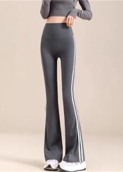 Grey Striped High Waist Flare Yoga Pants