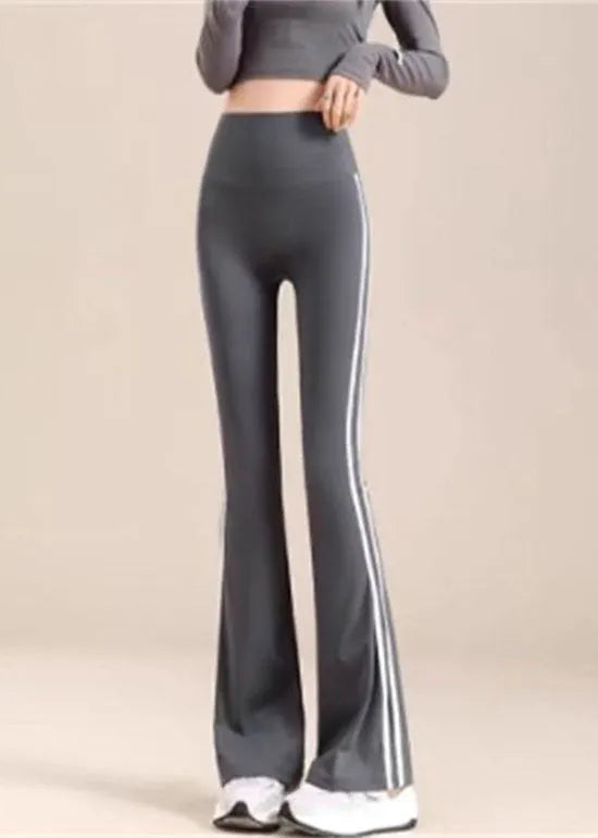 Grey Striped High Waist Flare Yoga Pants