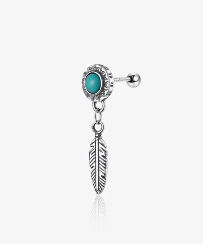 Blue Sterling Silver Turquoise Feather Stud Earrings