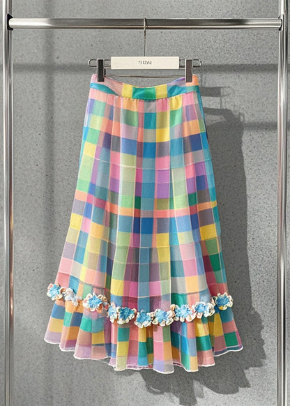 Rainbow Plaid Tulle a Line Skirts Summer