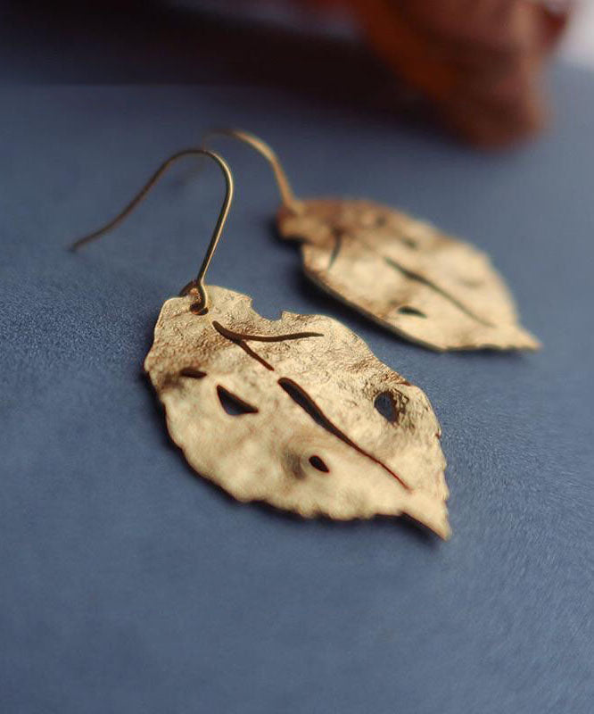 Khaki Copper Overgild Maple Leaf Drop Earrings