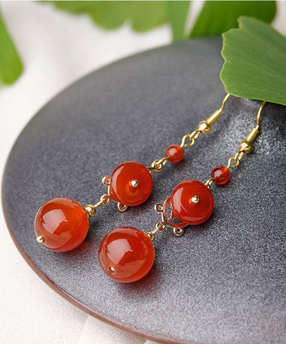Red Agate 14k Gold Wedding Drop Earrings