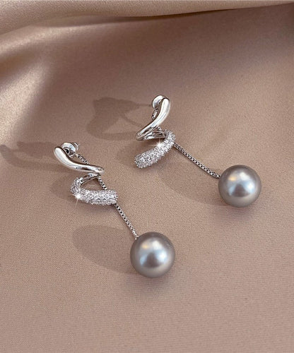 Boutique Silk Copper Overgild Zircon Pearl Tassel Drop Earrings