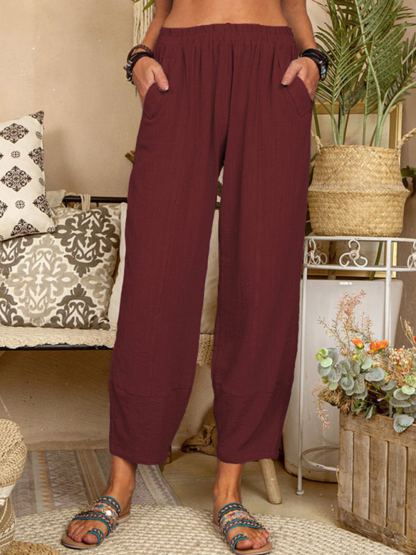 Color Loose Cotton Linen Pants Home Harem Pants