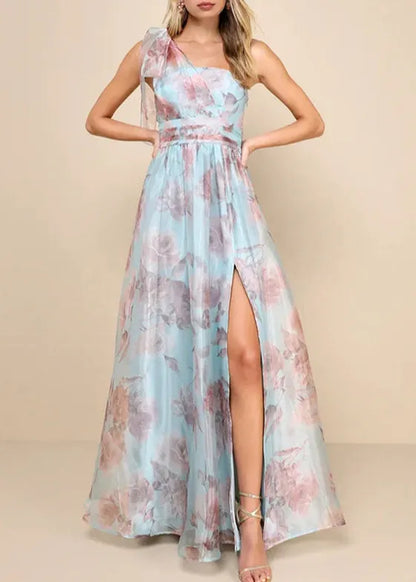 Light Purple Asymmetrical Side Open Chiffon Party Dress Sleeveless