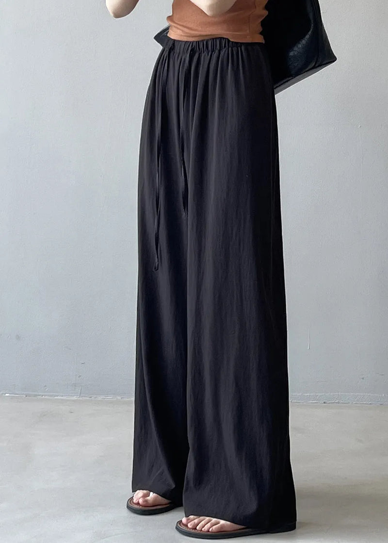 Beige Drawstring Draping Cotton Straight Pants Fall