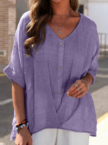 Cotton Linen V-neck Top