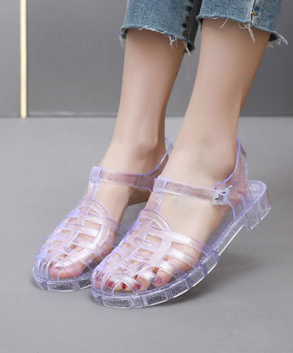 Splicing Hollow Out Flat Clear Sandals White
