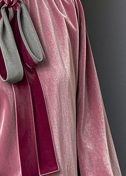 Purple Ruffled Lace Up Velour Shirts Fall