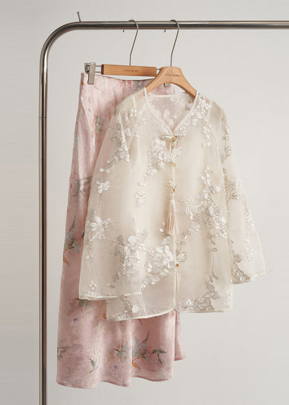 White Tasseled Embroidered Silk Coats Fall