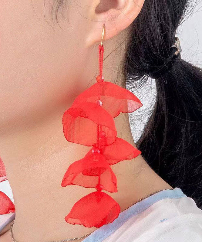 Art Red Tulle Tassel Drop Earrings