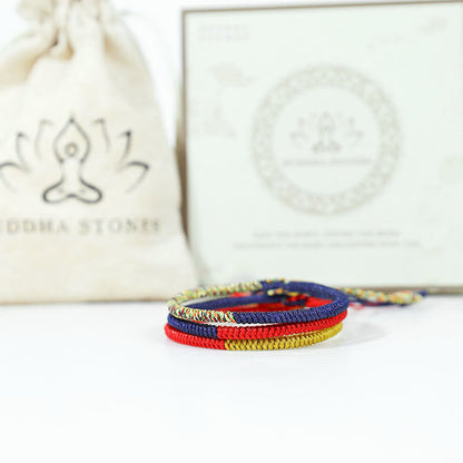 Buddha Stones Tibet Handmade Multicolor King Kong Knot Faith Protection Braided Two-color String Bracelet