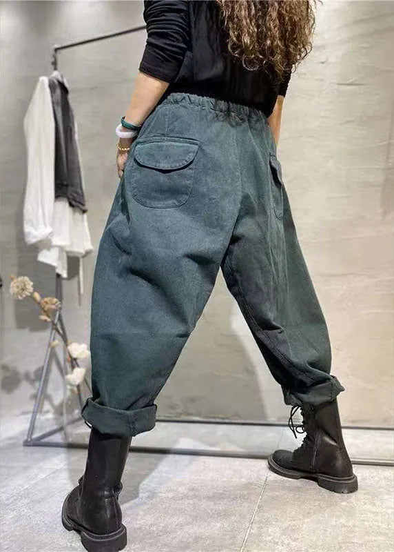 Yellow Elastic Waist Pockets Tie Waist Fall Pants