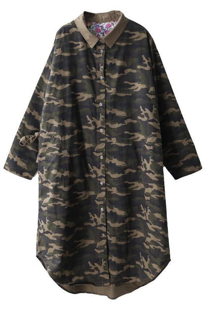 Limited Stock- Camouflage Polo Collar Cotton Shirt Dress
